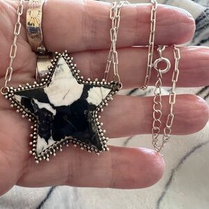 ❤️ White Buffalo Star Shaped 925 Southwestern Statement Pendant Necklace 16.8gms